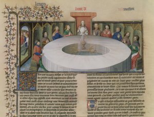 Fr.120 f.524v The Knights of the Round Table fra The Story of Lancelot, fra La Quite de Saint Graal av French School