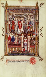 Fr 2092 f.1 Det første avhøret av St. Denis og hans ledsagere av Sisinnius, fra Vie de St. Denis, 1317 av French School