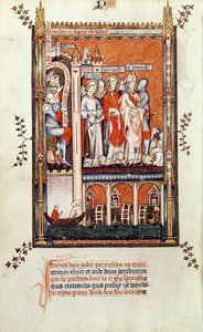 Fr 2092 f.37v Sisinnius som viser likene til andre martyrer til St. Denis og hans ledsagere, fra Vie de St. Denis, 1317 av French School