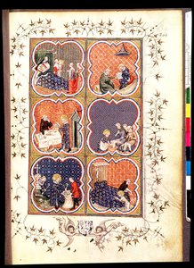 Fr 2813 f.265 Seks scener fra livet til Saint Louis (1215-70), fra Grandes Chroniques de France, 1375-79 av French School