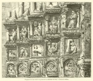 Fragment av basrelieffer fra portalen til Sens katedral (gravering) av French School