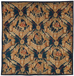 Fragment av et heraldisk billedvev som viser Arms of Beaufort, Turenne og Comminges, laget i Paris eller Arras (ull) av French School