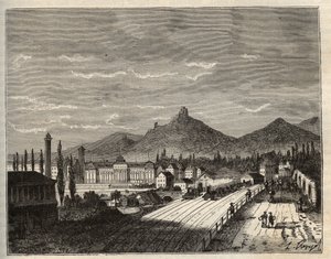 Frankrike, Alsace, Bas-Rhin (67), Saverne: Banks of the Zorn, det gamle Chateau du Haut Barr bygget på klippene - gravering i "Frankrike illustree: geografi, historie, statistisk administrasjon" av V.A. Malt-brun. 1884 av French School