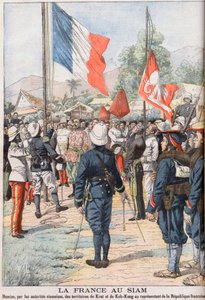 France taking over the territories of Krat and Koh-Kong, Siam after the Treaty of 1904 agreed between the Siamese and the French, illustration from 