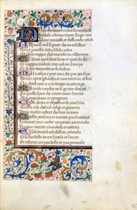 Francesco Petrarca (Petrarca): incipit fra et opplyst manuskript fra den franske skolen på 1300-tallet. Kommunal Bibl. av Rimini. av French School