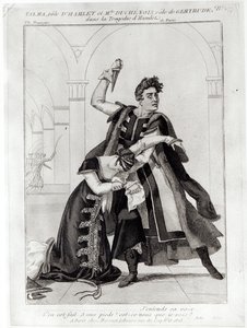Francois-Joseph Talma (1763-1826) som Hamlet og Mademoiselle Duchenois som Gertrude, i Shakespeares "Hamlet" tilpasset av Jean-Francois Ducis, etter 1769 av French School