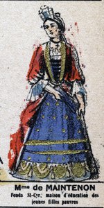 Francoise d'Aubigne, Marquise (Madame) av Maintenon (1635-1719), favoritt til kong Louis XIV. I "" Galeriede Kings and Queens of France og berømte karakterer fra 1643 til 1895"" Bilde av epinal. av French School