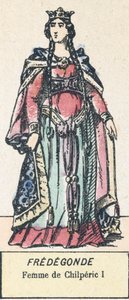 Fredegonde, Femme de Chilperic I (farget gravering) av French School
