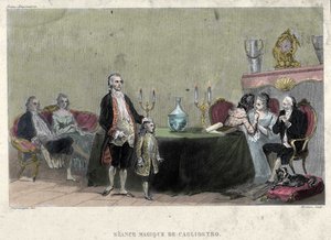 Freemaking: Seance of magic av Giuseppe Balsamo, kjent som Alexander, greve av Cagliostro (1743 - 1795). Gravering fra "Picturesque History of Freemasonry and Ancient and Modern Secret Societies" av F.-T. B. Clavel. Pagnerre, redaktør av French School