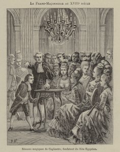 Frimureri i det 18. århundre: magisk seanse utført av Aleesandro Cagliostro, grunnleggeren av den egyptiske riten (gravering) av French School