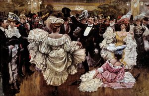 Franske cancan-dansere under en forestilling i en kabaret, begynnelsen av 1900-tallet (trykk) av French School