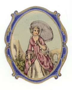 Fransk dame med parasoll av French School