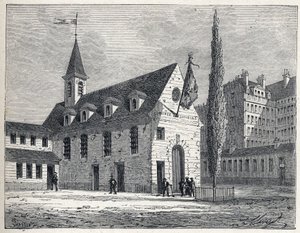 French Revolution: meeting place for the Jacobins club in Paris, a former convent in the Saint-Honore district (Saint Honore). Engraving from 1889. Private collection. av French School