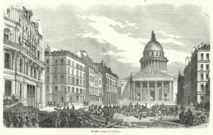 Franske hærtropper angriper opprørere som okkuperer Pantheon, Paris, 24. juni 1848 (gravering) av French School