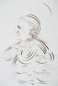 Fransk kalligrafi: Portrett av far Crapaudin av Bernard av Paris rundt 1780. Historisk bibliotek i byen Paris. av French School