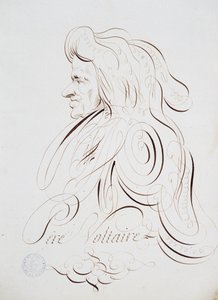 Fransk kalligrafi: Portrett av far Voltaire av Bernard de Paris rundt 1780. Historisk bibliotek i byen Paris. av French School