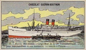 Fransk lasteskip fra Compagnie Transatlantique (chromolitho) av French School