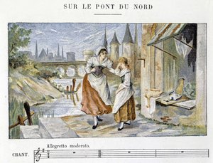 Fransk folke- og tradisjonell sang: “” Sur le pont du Nord””, n.d. av French School