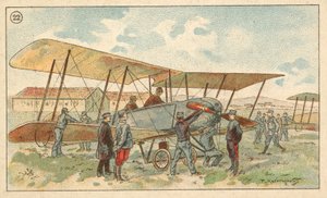 Fransk militær biplan (chromolitho) av French School