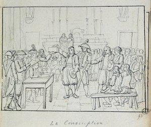 Fransk revolusjon: vernepliktsscene i Bretagne i 1793. Paris, Musee Carnavalet av French School