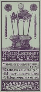 Fransk handelskortreklame Aikin Lambert-penner, pennholdere og drivende blyanter (litho) av French School