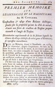 Frontispice av boken "" Første memoar om elektrisitet og magnetisme"" av Coulomb av French School