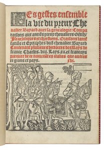 Frontispice fra "Gestene sammen livet til den tapre Chevalier Bayard med slektsforskningen", av Symphorien Champier av French School