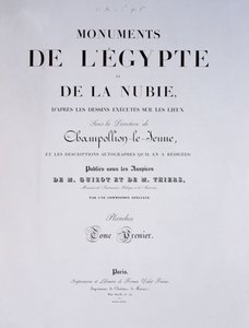Frontispice av 1. bind av Monuments de lEgypte et de la Nubie av kunstneren, utgitt i Paris av Firmin-Didot, 1835 av French School