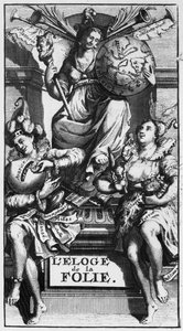 Frontispice til In Praise of Folly av Desiderius Erasmus av French School