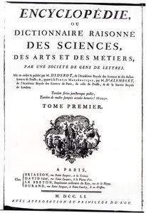 Frontispice til The Encyclopedia of Science, Art and Engineering av Denis Diderot (1713-84) utgitt i Paris, 1751 av French School
