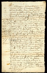 Pelshandelskontrakt mellom Francois Francoeur og fire reisende for transport av varer og kjøp av beverpels i Michilimackinac og Chicago, 1692 (se også 332317) av French School