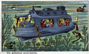 Futuredays: A Nineteenth Century Vision of the Year 2000-serien: En undervannsbuss. Kromolitografi av Villemard av French School