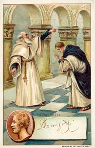 Gaetano Donizetti, italiensk komponist, og en scene fra hans opera La Favorite (chromolitho) av French School