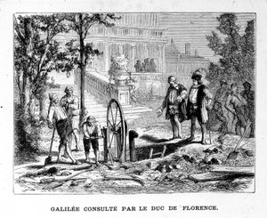 Galileo konsultert av hertugen av Firenze - i "" Album of Science; berømte vitenskapsmenn; Store funn””” 1896. Galileo konsultert av hertugen av Firenze - i Album of Science; berømte vitenskapsmenn; Store funn 1896. av French School