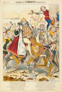 Gambriunus, legendarisk konge av Flandern, broadsheet utgitt av Verlag Haguenthal, Pont-a-Mousson, 1860 av French School