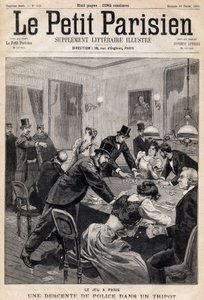 Spillhus i Paris: Politirazzia i en gamblingklubb (casino). En av avisene "Le Petit Parisien"" den 26/02/1893 (gravering) av French School