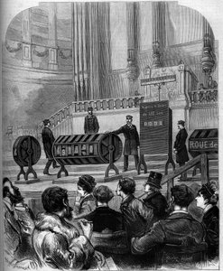 Game of chance: draw of the National Lottery in the Trocadero festivities hall on 6 January 1879 in Paris. Engraving in “” Le Monde Illustré”” n°1140 of 1 February 1879. av French School