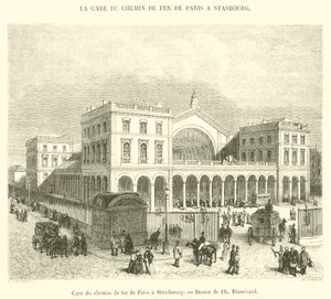 Jernbanestasjon fra Paris til Strasbourg (gravering) av French School