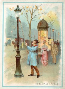 Gassbelysning (chromolitho) av French School
