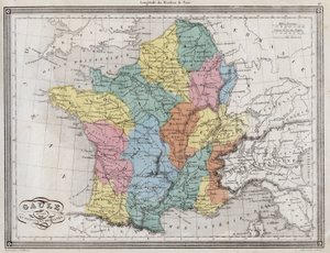 Gallia delt inn i romerske provinser - Plate hentet fra "" Universal Atlas for gammel og moderne geografi for boligskoler"" av Vuillemin - ca. 1845 av French School