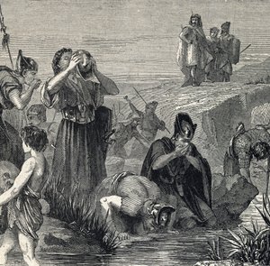 Gedeon (Gideon) kaller av Gud for å beseire madianittene velger sine soldater blant dem som drikker mens de bærer vann til munnen (Gideon eller Gedeon velger soldatene sine og holder bare de som løftet vannet til munnen, og mens de gjør det, dra av French School