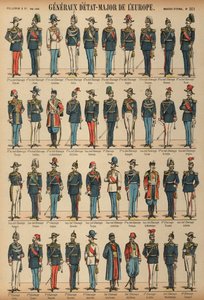 Generalstabsoffiserer og uniformer fra hærer fra hele verden (farget gravering) av French School