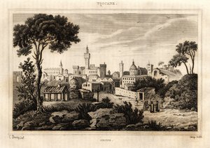 Generell utsikt over Siena (Siena) i Toscana, gravering av C. Deveze i "Italia pittoreske"", Amable Coste-redaktør av French School