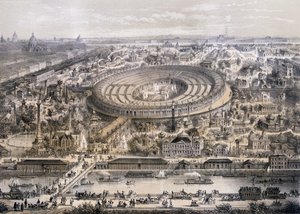 Generell oversikt over Exposition Universelle i 1867, tatt fra Trocadero-bakken, Paris, 1867 av French School