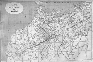 Geografisk kart over riket av Marokko i 859. Gravering i “” Le Monde Illustré”” nr. 129 av 1. oktober 1859. av French School