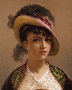 Jente i rosa hatt (chromolitho) av French School