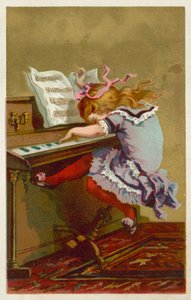 Jente som spiller piano (chromolitho) av French School