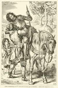 Goetz de Berlichingen, akt V, Goetz såret og reddet av bohemer (gravering) av French School
