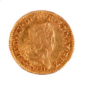 Gylden fransk Ludvig, regjering av kong Ludvig XV (1715-1774) 1723 Diam. 2,3 cm Napoli, museo archeologico av French School