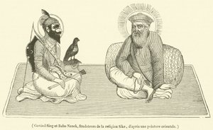 Govind Sing et Baba-Nanek, grunnleggerne av Sike-religionen (gravering) av French School